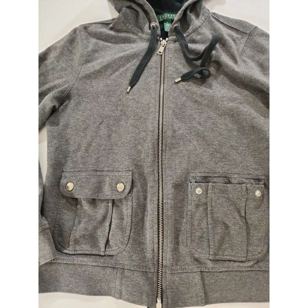 Lauren Ralph Lauren Jacket Womens Sz Medium Black Full Zip Utility Cargo Pockets